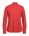 Gabardine Man Shirt Red Size Xxl Viscose, Linen