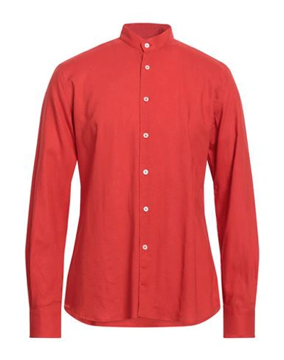 Gabardine Man Shirt Red Size Xxl Viscose, Linen