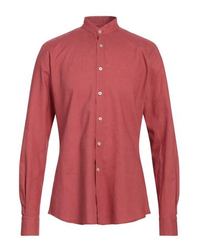 Gabardine Man Shirt Brick Red Size Xxl Viscose, Linen