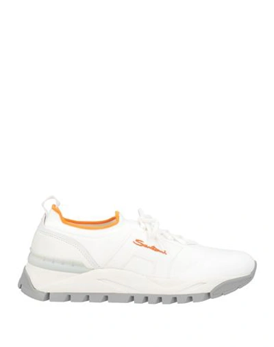 Santoni Man Sneakers White Size 8.5 Leather, Textile Fibers
