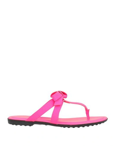 Tod's Woman Thong Sandal Fuchsia Size 7 Soft Leather In Pink