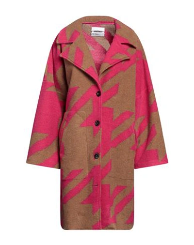 Brand Unique Woman Coat Fuchsia Size 1 Polyester, Virgin Wool In Pink