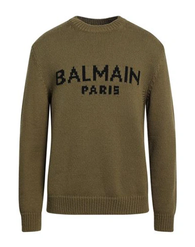 Balmain Man Sweater Military Green Size L Virgin Wool, Polyamide