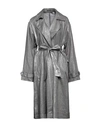 Van Laack Woman Overcoat Lead Size 14 Linen In Grey