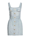 Balmain Monogrammed Short Denim Dress In Blue