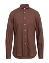 Gabardine Man Shirt Dark Brown Size Xxl Viscose, Linen