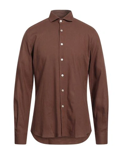 Gabardine Man Shirt Dark Brown Size M Viscose, Linen