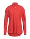 Gabardine Man Shirt Red Size Xxl Viscose, Linen