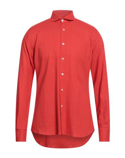 Gabardine Man Shirt Red Size Xxl Viscose, Linen