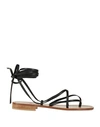Paolo Ferrara Woman Thong Sandal Black Size 7 Leather In Black