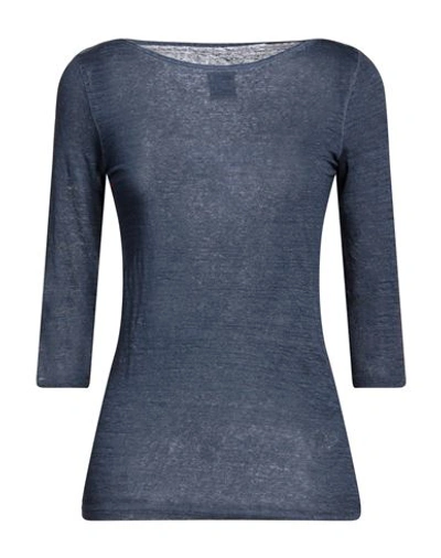 120% Lino Woman T-shirt Midnight Blue Size L Linen