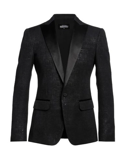 Dsquared2 Man Blazer Black Size 38 Wool, Polyester, Polyamide, Metallic Fiber, Silk