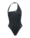 Off-white Solid Color One-shoulder One Piece Swimsuit In Black