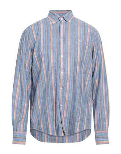 Harmont & Blaine Man Shirt Azure Size Xxl Cotton, Linen In Blue