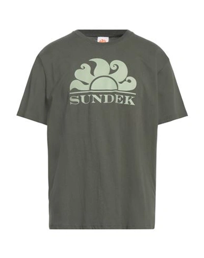 Sundek Man T-shirt Dark Green Size Xl Cotton In Green