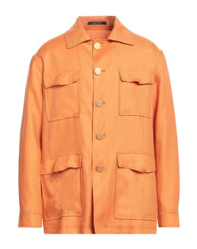 Tagliatore Man Shirt Orange Size 38 Linen
