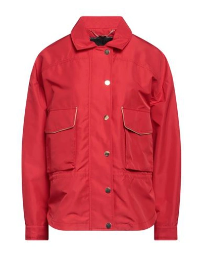Kiton Woman Jacket Red Size 14 Polyester, Calfskin