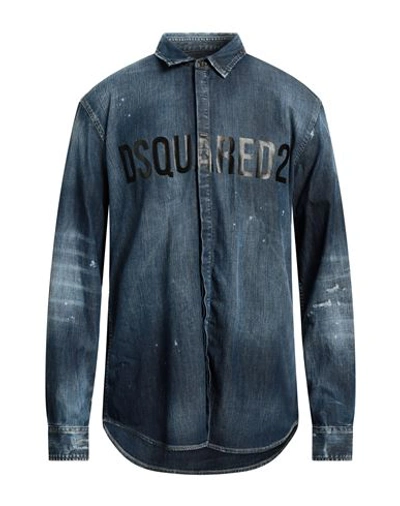Dsquared2 Man Denim Shirt Blue Size 40 Cotton, Elastane