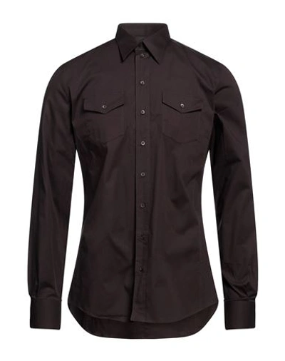 Dolce & Gabbana Man Shirt Dark Brown Size 16 Cotton, Elastane