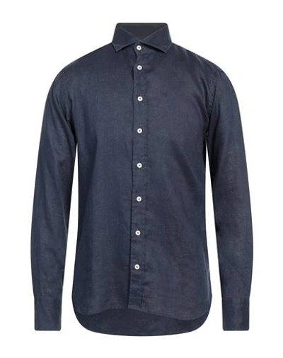Bastoncino Man Shirt Navy Blue Size 17 Linen