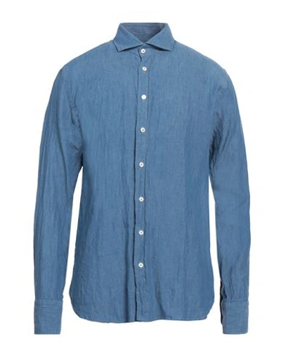 Bastoncino Man Shirt Slate Blue Size 17 ½ Linen