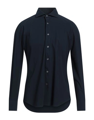 Bagutta Man Shirt Midnight Blue Size 15 Cotton, Polyamide, Elastane In Black