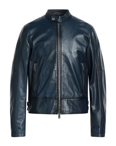 Dsquared2 Man Jacket Blue Size 42 Ovine Leather In Blue