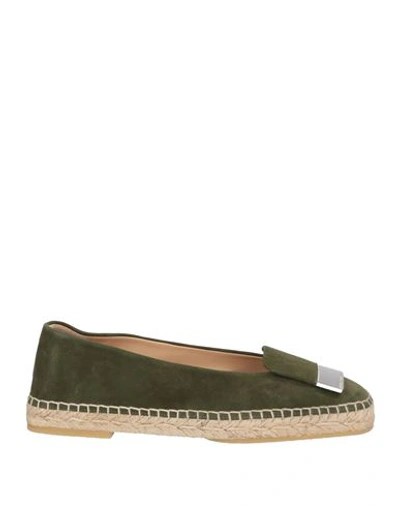 Sergio Rossi Woman Espadrilles Military Green Size 9 Soft Leather In Green