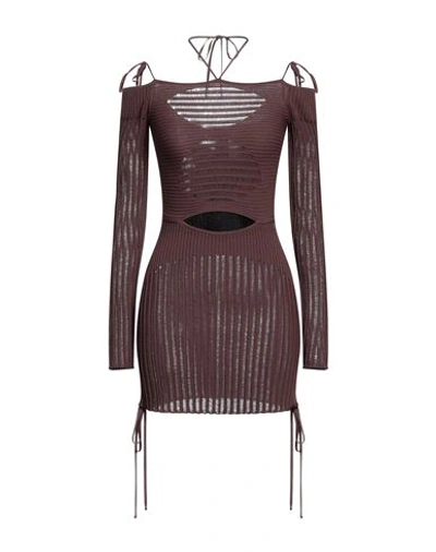 Andreädamo Andreādamo Woman Mini Dress Chocolate Brown Size S Viscose, Polyester, Polyamide, Elastane In Brown