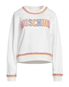 Moschino Crewneck Sweatshirt With Embroidered Logo And Scalloped Trim In White