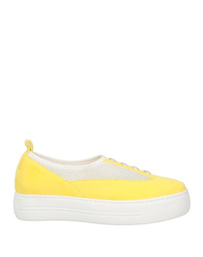 Mania Woman Sneakers Yellow Size 6 Soft Leather, Textile Fibers