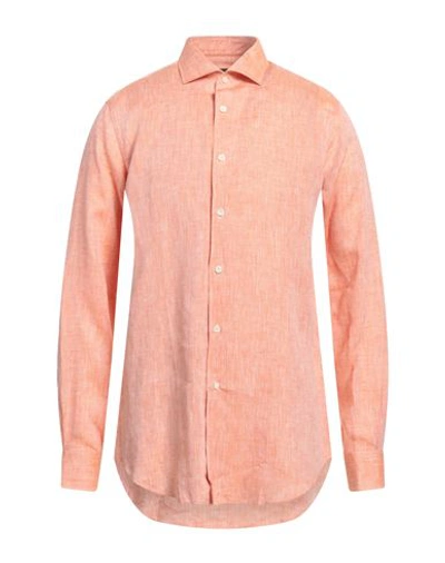 Pal Zileri Man Shirt Orange Size 17 Linen