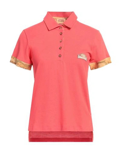 Alviero Martini 1a Classe Woman Polo Shirt Coral Size 6 Cotton, Elastane In Red