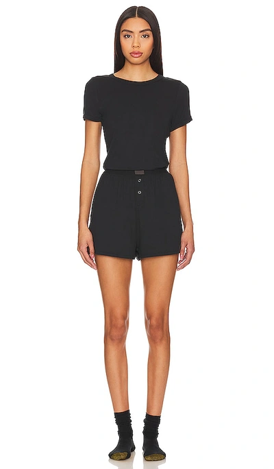 Lunya Soft Modal Rib Tee Short Set In Immersed Black