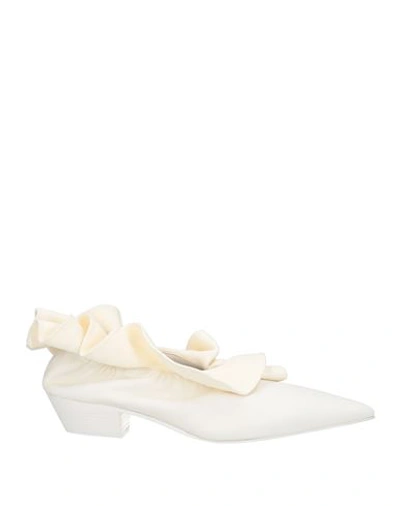 Jil Sander Woman Pumps White Size 6.5 Soft Leather, Textile Fibers