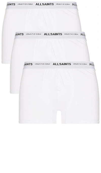 Allsaints Pack Of Three Wren Regular-fit Stretch-cotton Boxer Briefs In White/white/white