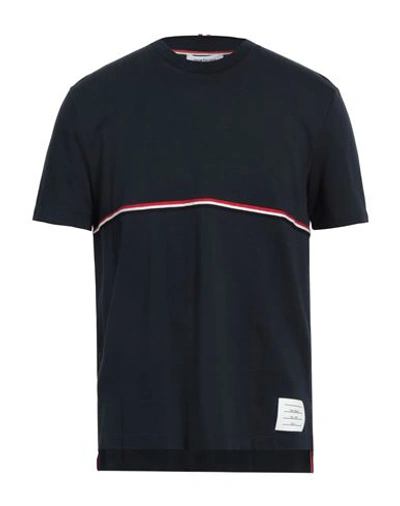 THOM BROWNE THOM BROWNE MAN T-SHIRT NAVY BLUE SIZE 5 COTTON, ELASTANE