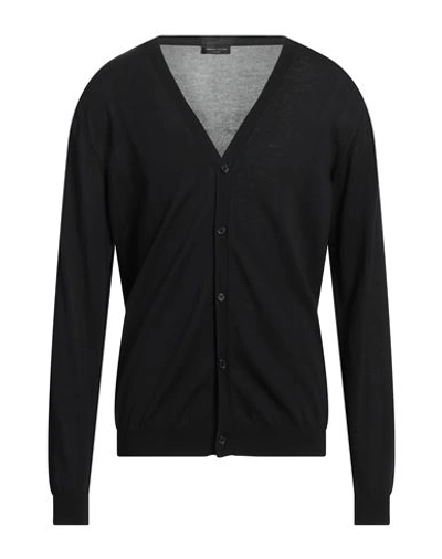 Roberto Collina Man Cardigan Black Size 46 Cotton