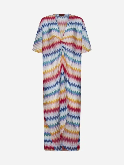 Missoni Striped Lame' Knit Long Dress In White,multicolor