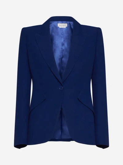 Alexander Mcqueen Viscose-blend Single-breasted Blazer In Electric Navy