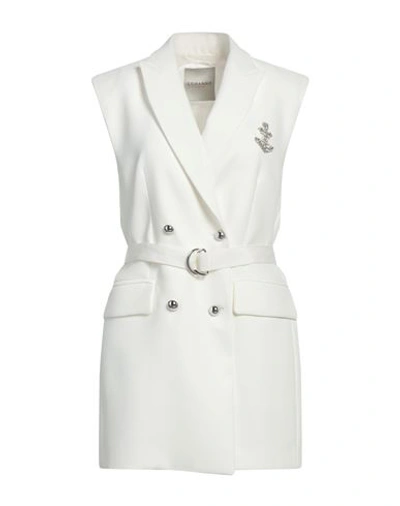 Ermanno Firenze Woman Blazer White Size 10 Polyester, Cotton, Polyamide, Glass, Metal