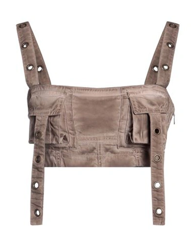 Blumarine Beige Cropped Cargo Top With Pockets In Cotton Stretch Woman In Brown