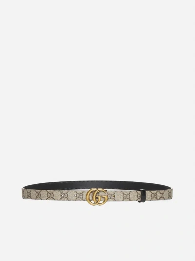 Gucci Gg Marmont Canvas And Leather Reversible Belt In Beige,ebony,black