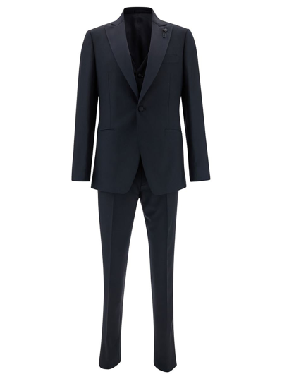 Lardini Blue Single-breasted Suit With Peak Revers In Wool Man