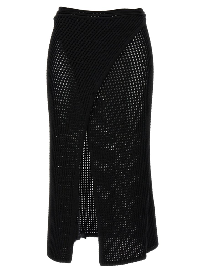 Andreädamo Fishnet Knit Midi Wrap Skirt With Cut-ou In Black
