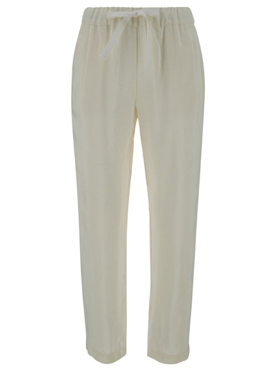 SEMICOUTURE OFF-WHITE PANTS WITH DRAWSTRING IN VISCOSE WOMAN