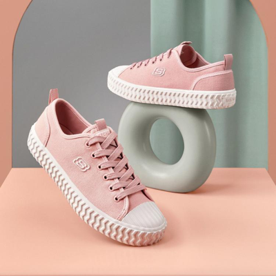 Skechers 【出清捡漏】秋冬季女鞋女款帆布鞋纯色休闲鞋通勤女小白鞋 In Pink