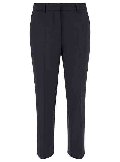 Plain Double Crepe Straigh Trousers In Black
