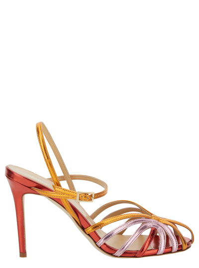 SEMICOUTURE TRICOLOR MIRRORED SANDAL WITH FRONT CAGE IN FAUX LEATHER WOMAN