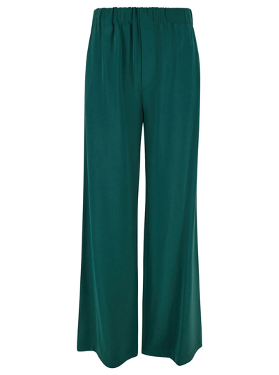Plain Green Relaxed Pants With Elastic Waistband In Fabric Woman